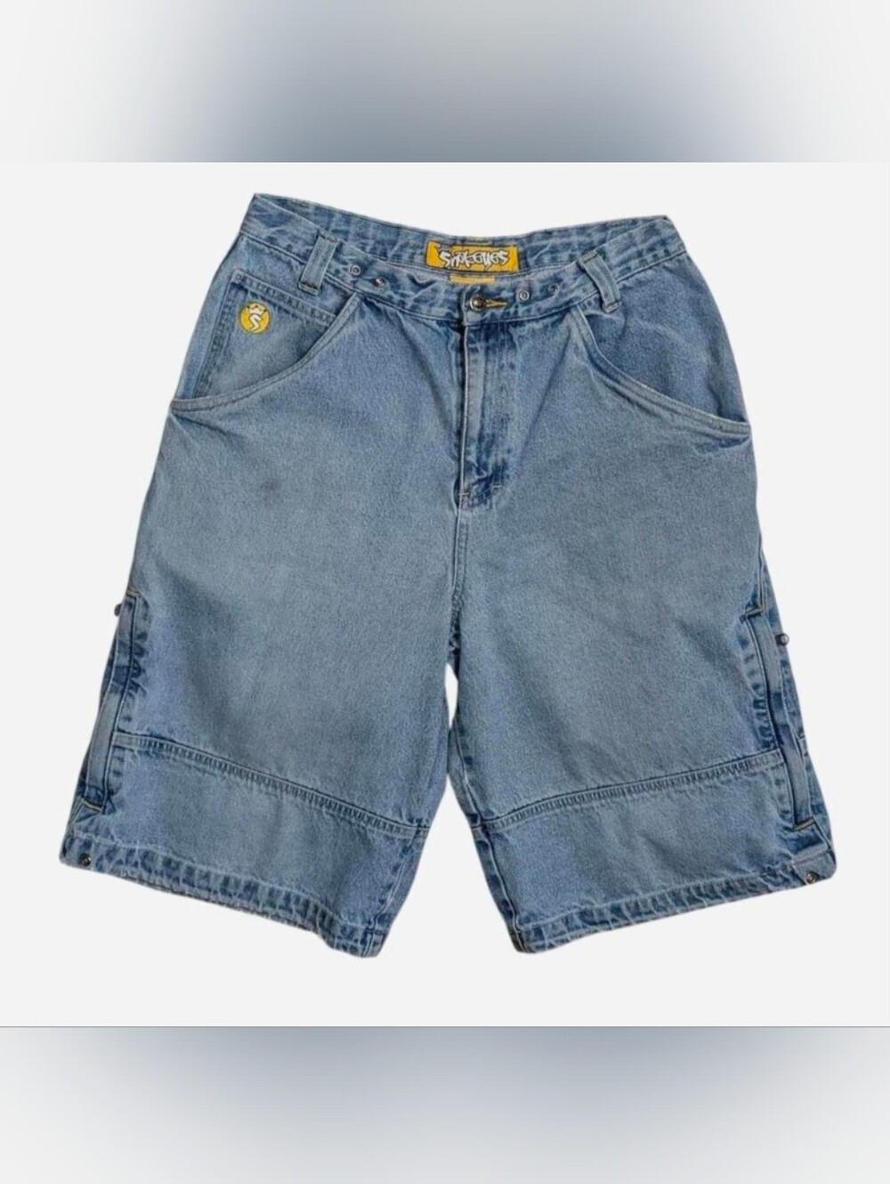 Y2K Snakeyes blue jorts denim shorts with yellow accents accents Size 32